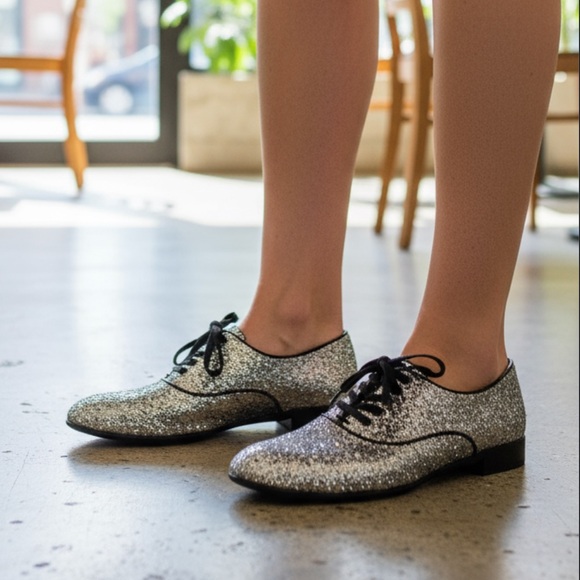 Christian Louboutin Glitter Oxford Flats | Silver Red Sole Shoes EU 39 - Picture 7 of 9